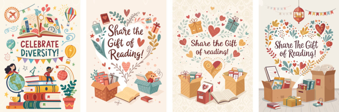 Creative poster design for book fair donations featuring heartfelt contributions and sweet treats