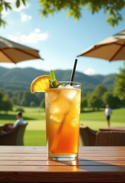 Golf Course Patio with Arnold Palmer Tea Lemonade Blend and Scenic View of Greens