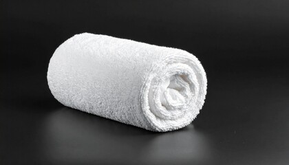 Rolled White Towel on Dark Surface with Visible Spiral