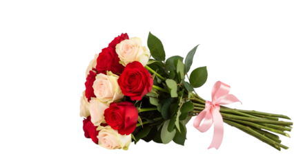 Bright bouquet of red and white roses