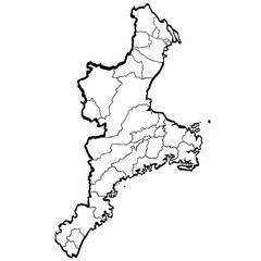 三重県地図 筆タッチ 市町村区分 和風 近畿 / A brushstroke map of Mie prefecture 2	