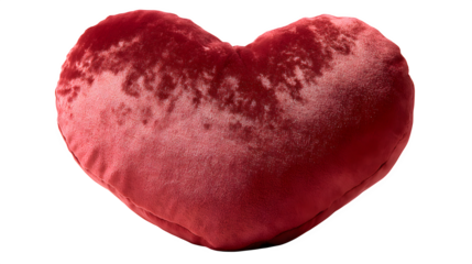 Red velvet heart cushion isolated on transparent background