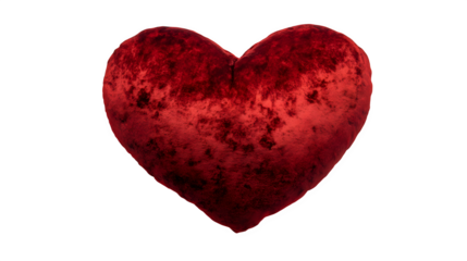 Red velvet heart on black isolated on transparent background