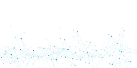 Abstract blue digital technology background with connecting dots and lines. Futuristic network connection, big data visualization and science template design. Vector