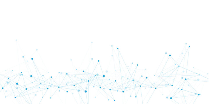 Abstract blue digital technology background with connecting dots and lines. Futuristic network connection, big data visualization and science template design. Vector