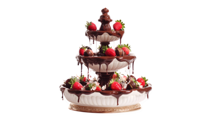 Chocolate Fountain with Strawberries isolated on transparent background