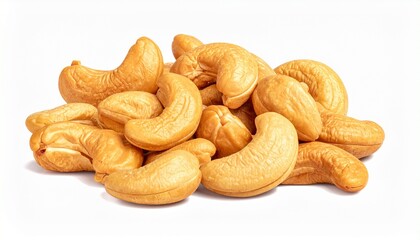 Golden Roasted Cashew Nuts on White Background