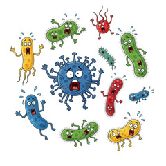 Naklejka premium Scared Cartoon Germs Running Away