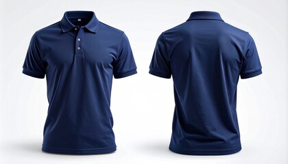 Navy Blue Polo Shirt Front and Back View on White Background