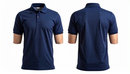 Navy Blue Polo Shirt Front and Back View on White Background