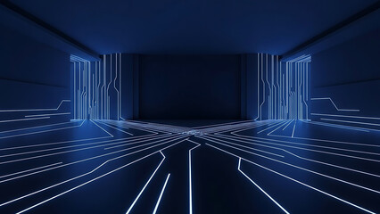 Futuristic Dark Room Abstract Data Connection Concept