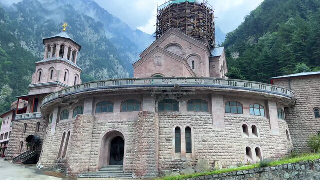 Daryal Monastery of the Archangels Michael and Gabriel in the Gorge of Georgia, a church near Verkhny Lars. The Georgian Military Highway. A monastery complex in the Mtskheta region. 4К