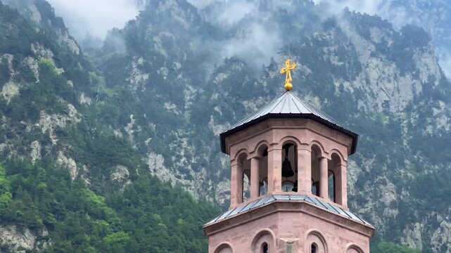 Daryal Monastery of the Archangels Michael and Gabriel in the Gorge of Georgia, a church near Verkhny Lars. The Georgian Military Highway. A monastery complex in the Mtskheta region. 4К