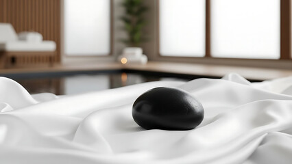Zen Stone on White Silk Fabric Wellness Background