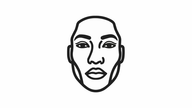 Black line drawing of a face.