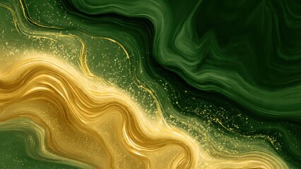 Obraz premium Abstract Green and Gold Swirl