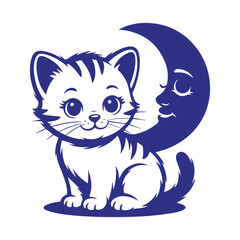 Kitten With Crescent Moon Svg