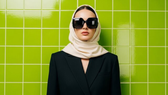 Stylish woman in headscarf and sunglasses