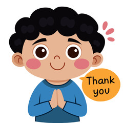 Obraz premium Cute Boy Thank You Gesture with Speech Bubble 