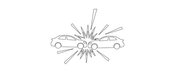 Obraz premium Head-on car crash line art illustration, outline of vehicle collision accident, auto impact icon