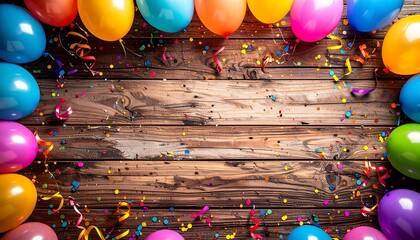 Happy Birthday Celebration Frame with Balloons and Confetti