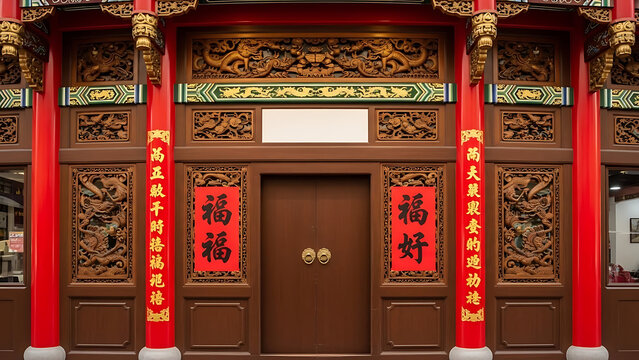 Blank Signage on Chinese Heritage Shopfront Mockup