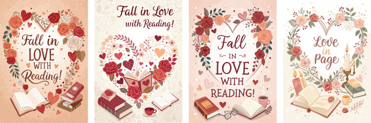 Dreamy romantic book fair creative posters with floral and love themes
