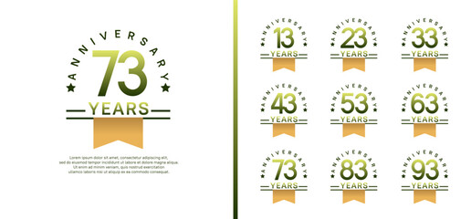 Fototapeta premium set of anniversary logo style with yellow ribbon. vector design green color for celebration