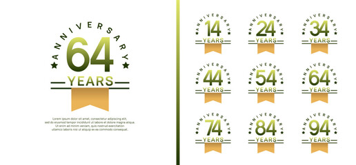 Fototapeta premium set of anniversary logo style with yellow ribbon. vector design green color for celebration