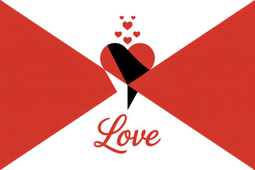 Love Heart Symbol in Modern Minimalist Design with Red and Black Colors on White Background for Valentines Day