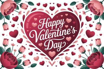 Valentines Day Greeting Card with Heart-Shaped Design and Floral Elements in Red and Pink Hues for Romantic Occasion