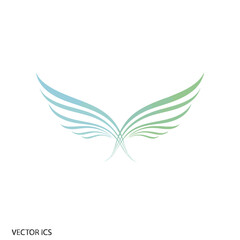 Fototapeta premium Elegant symmetrical wing design with curved lines in shades of blue and green representing freedom and flight for creative projects