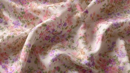 Floral Fabric Texture with Pink and Purple Flowers