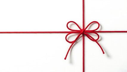 Red String Bow Tied with Cross Ribbon on White Background for Gift Wrap
