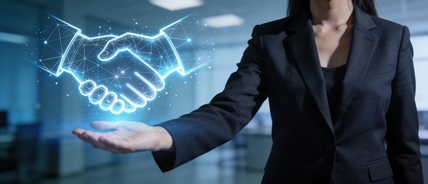ビジネスシーンを支える協業と信頼を示すホログラム操作の手元