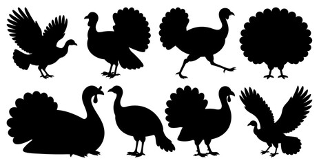 Turkey Bird Silhouette Vector Set Isolated on Transparent Background