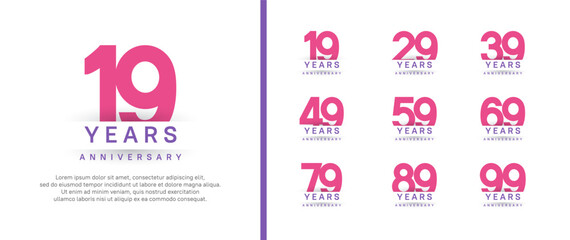 set of anniversary logo style. vector design pink color for celebration