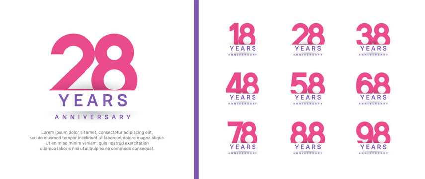 set of anniversary logo style. vector design pink color for celebration