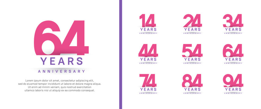 set of anniversary logo style. vector design pink color for celebration