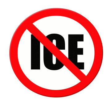 Digital composite - ..Warning sign, road sign, no ICE. ..winter, cold, immigration, control, warn, USA, American, style, ban, forbidden,
