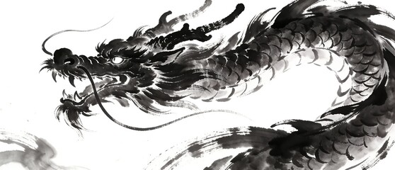 躍動感あふれる墨の濃淡で表す伝統的な龍の画
