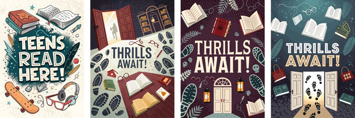 Exciting book fair poster collection for thriller fans with captivating designs and quotes
