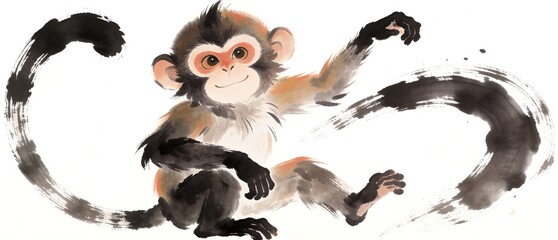 躍動感ある筆致で描く干支の猿イラスト
