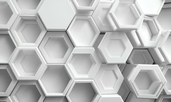 Video showcases a 3d hollow honeycomb pattern with white hexagonal shapes arranged in a geometric design
