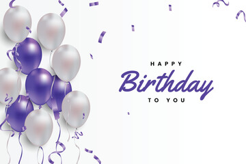 Happy birthday to you text with balloon and confetti decoration element. Vector