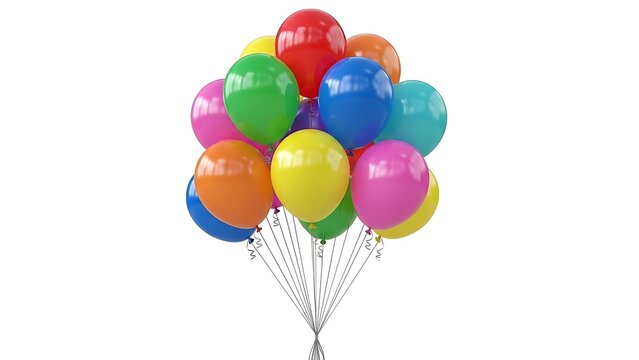 Vibrant cluster of colorful balloons floating in the air with shiny surface and strings attached