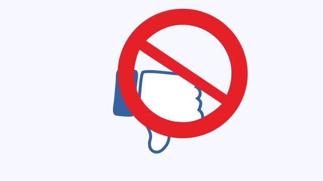 Thumbs down symbol with a red prohibition sign. Perfect for conveying disapproval and restriction in design projects or social media.