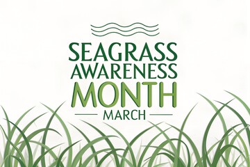 Celebrating the importance of marine ecosystems during seagrass awareness month every march with beautiful green illustrations representing ocean health and plant life