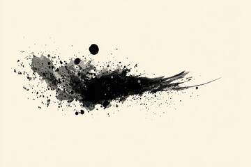 Black ink blot with splatters on a neutral background