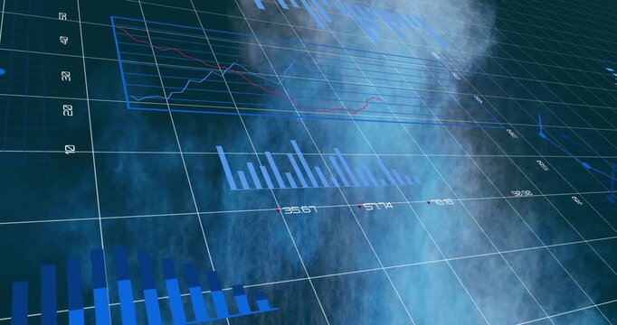 Animation of financial graphs with blue and red lines on digital background